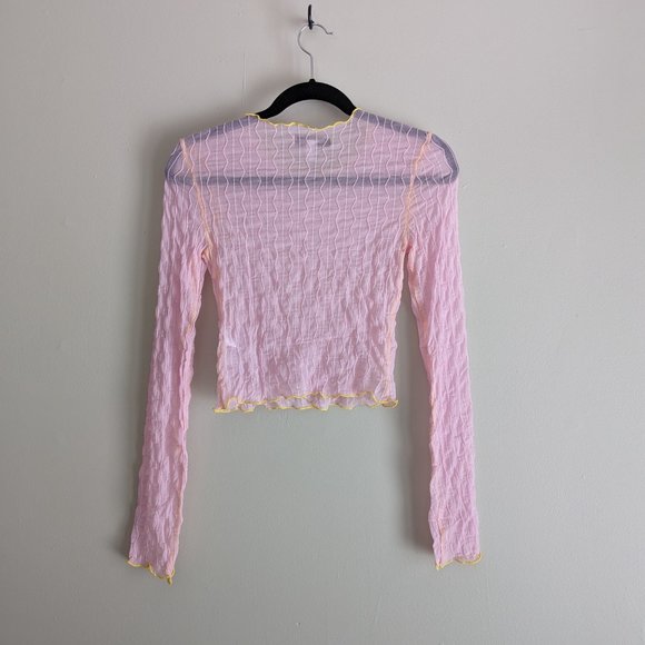 Urban Outfitters Mimi Semi-Sheer Textured Crew Neck Top - Picture 5 of 6